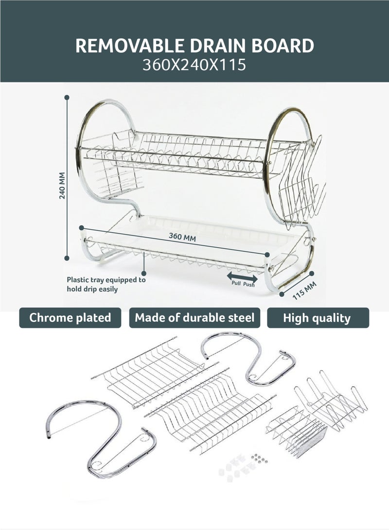 REST Rustproof Stainless Steel 2 Tier Dish Drying Rack, Dish Rack with Stable Footpad, Utensil & Cup Holders, Automatic Drainage Drainboard Large Capacity for Small Kitchen Silver - Image 4